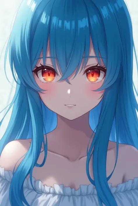  With long blue hair and orange eyes anime

