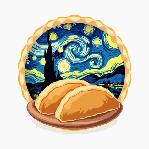 Create a logo for my entrepreneurial product OATMEAL AND BANANA PATTIES ,  HD and that has the name Natural Crust on the top and bottom in large. Let the image be shaped like an empanada, But with more abstract colors like the starry night painting but GIV...