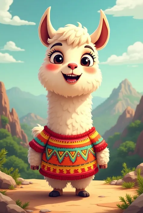 I would like an animated llama with a t-shirt in the colors of Peru