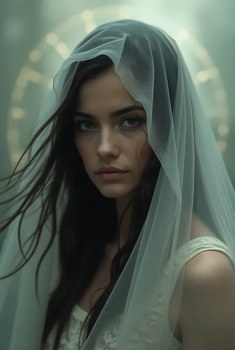 a photograph of a black hair woman wearing veil and Jesus