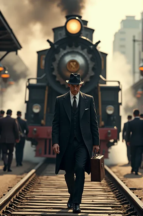 Mafioso boarding a 19th century steam train 