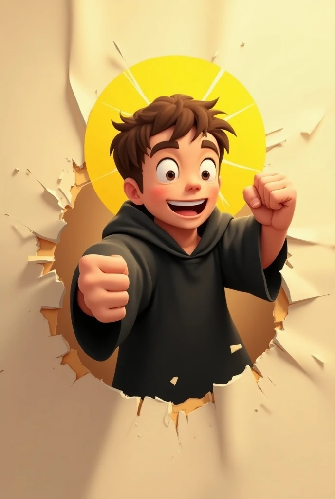  Saint Vincent de Paul animated boy breaking a paper with his fist that covers everything and that he comes out in the breakup, That Im not upset but happy
That the fist sticks out in the shape of a soft forward blow showing the knuckles 
What is Saint Vin...