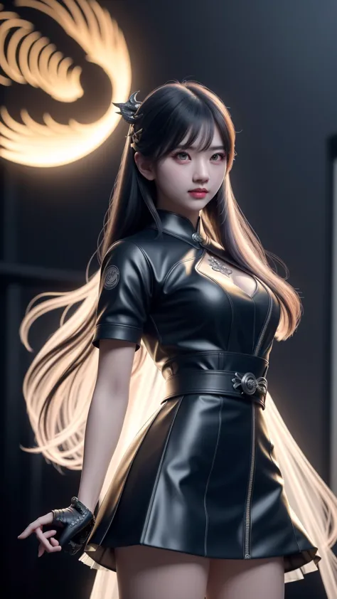 Series girl, A dynamic ninja girl in a phoenix patterned ninja outfit, white outfit, กางเกง, กระโปรง, ถุงน่อง, dynamic action pose, beautiful detailed eyes, beautiful detailed red lips, extremely detailed eyes and face, long eyelashes, detailed ninja outfi...