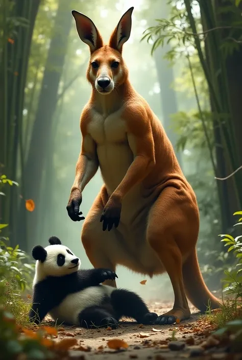 Make a kangaroo by defeating a panda 
