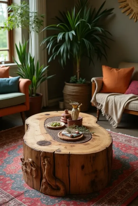 I want a wooden coffee table in a bohemian style.