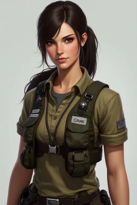 Helena Walker,  one of the main characters in the ARK series: Survival Evolved in a distinct appearance .  She is a fair-skinned woman ,  with dark brown hair usually tied in a ponytail She has brown eyes and a determined expression,  reflecting her person...