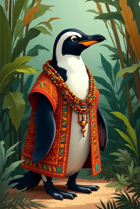 Pinguin with African clothes