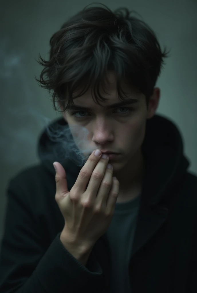 Teenage  smoking while upset and staring at camera