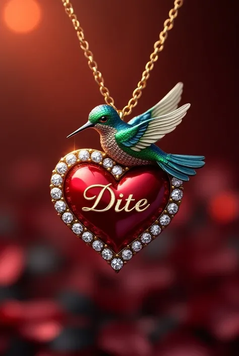 A beautifully detailed photograph of a luxurious heart-shaped pendant, intricately designed with a captivating
hummingbird theme. The centerpiece displays a vivid, exquisitely detailed hummingbird perched gracefully on a heart adorned with dazzling diamond...