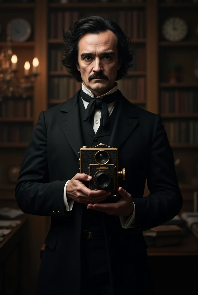 an image of Edgar Allan Poe posing with his wide-angle prize 