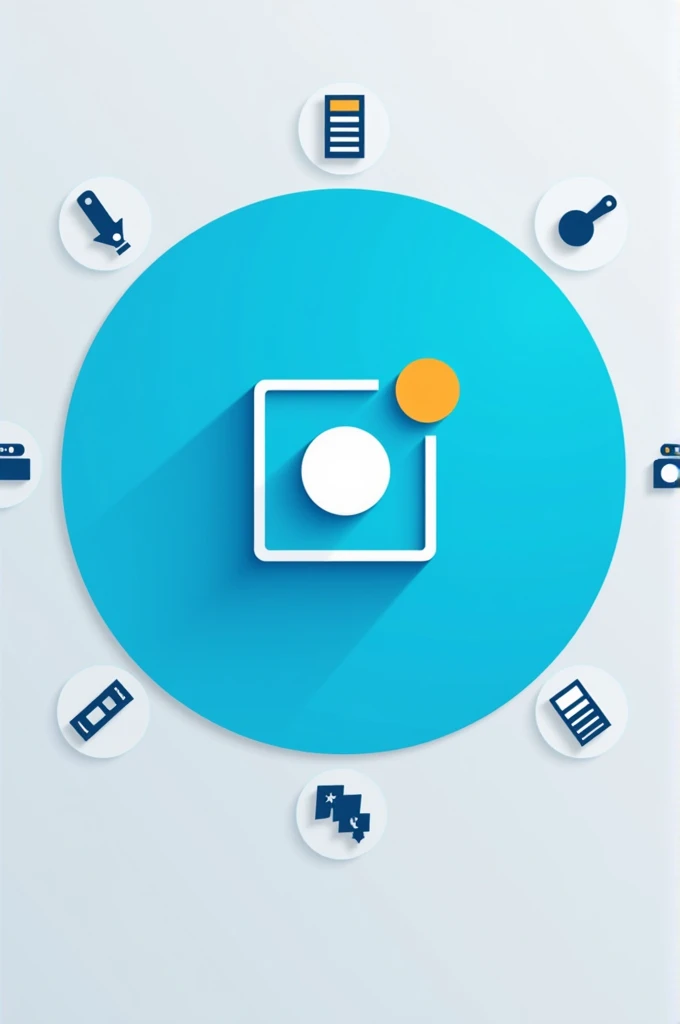 Generate an image of the Canva logo in a blue circle around the circle 7 fundamental tools of Canva