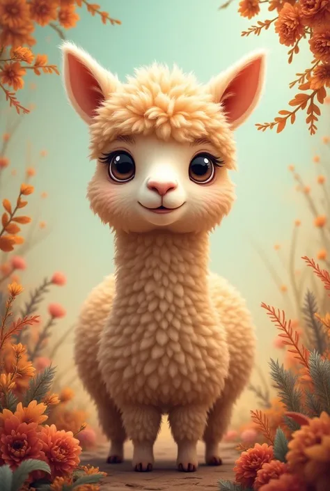 create an image with a cute alpaca in bohemian colors