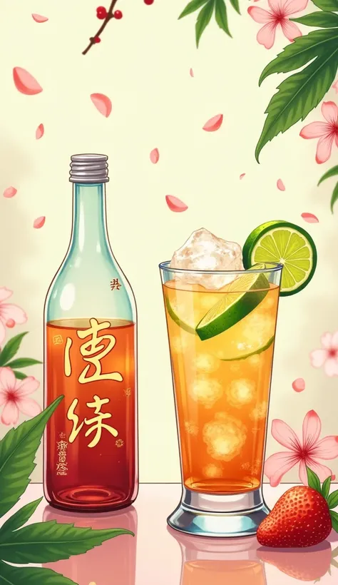 Glass of sake with caipirinha, anime style