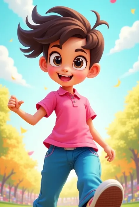  polo girl with pink polo shirt and blue sports pants, cartoon