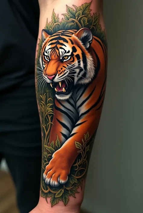 Real tiger forearm tattoo
