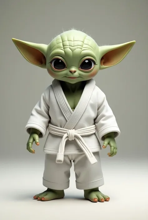 Star wars baby yoda wearing a bjj gi with a white belt