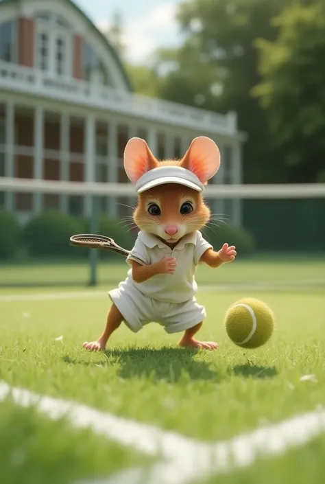 A little mouse playing tennis