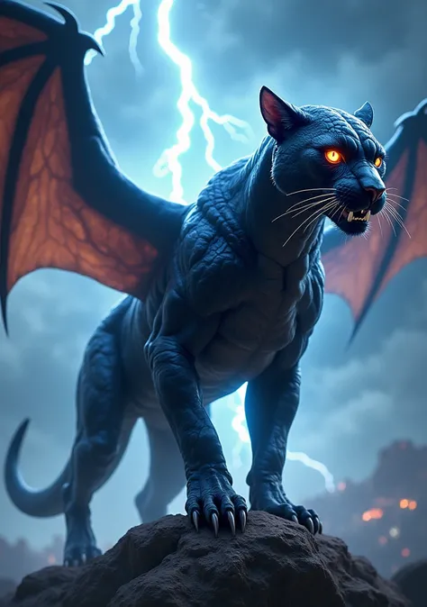 A lightning dragon panter beast with wings, full body, master piece.