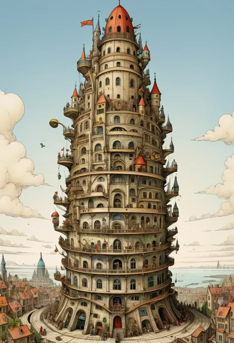 tower ob babel, Nesting, inspired by Mattias Adolfsson, Highest quality, masterpiece, 8K