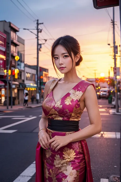 evening　Street Corner　Sunset　 Japanese　40 years old　Beauty　Glamour　High image quality