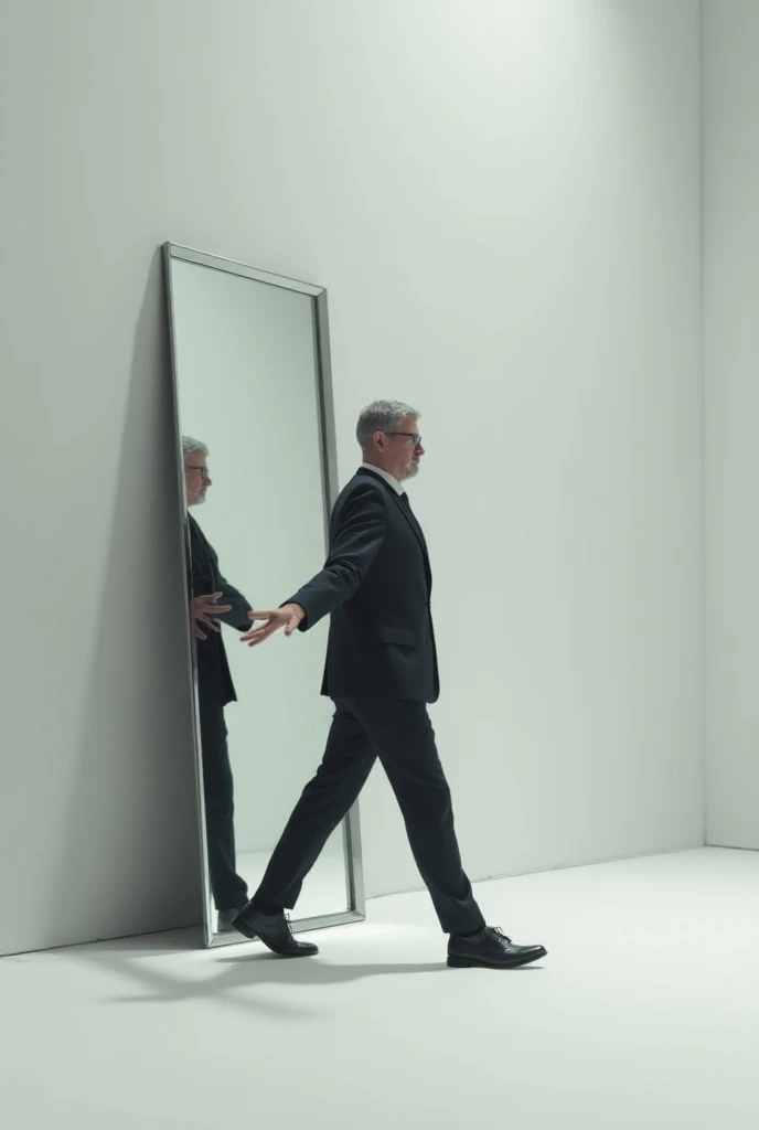 A man entering a mirror