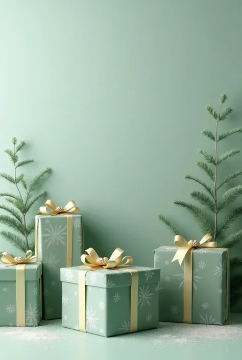 Christmas card with gift boxes in shades of green and gray