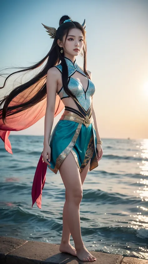 ③ "Ultimate Magical Girl-Inspired Xuanwu Character Gazing Elegantly with a Mythical Shell Patterned Outfit and Serpentine Tail in a Stunning Ocean Setting"

"A high-quality portrayal of an ultimate magical girl inspired by the mythological Xuanwu, combinin...