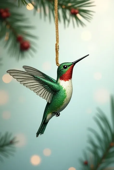 Create an image of a piece to place on the Christmas tree that says “hummingbird”. Originally spelled “Beija Flor”. Very original text