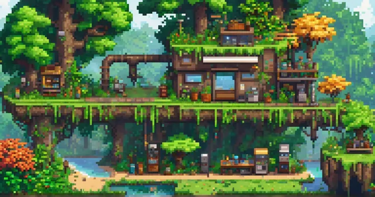 Generate a 32-bit pixelart 16 : 9 of machines that help the environment ,  be creative you can create a non-standard machine ,  but that gives the feeling of something sustainable and ecologically safe 