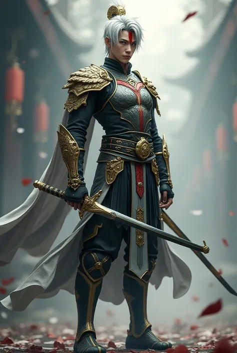  Yin is an impressive looking warrior with a design inspired by oriental culture.  He has short silver hair ,  with a red stripe between your head .  Her gaze is serious and determined ,  blades with penetrating eyes and a slight silver sheen on them .  He...