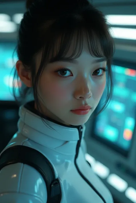  Close-up of masterpiece 1 . 5 girl in cosmetic uniform 1 . 7 controlling a cosmetic ship commanding the crew 
1.6 3d 