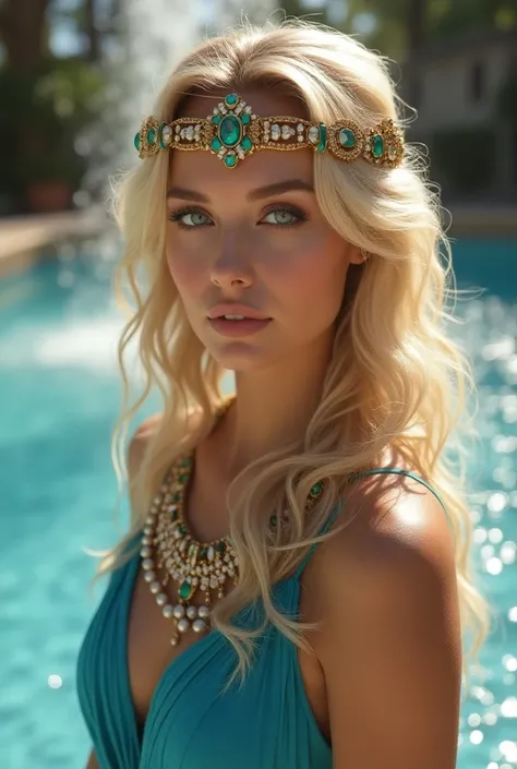 Masterpiece the highest quality Greek goddess bright blond hair beautiful shiny blue eyes extremely beautiful shiny skin extremely beautiful shiny glowing beautiful beautiful wonderful perfect extreme beauty extreme full body extremely detailed perfect rad...