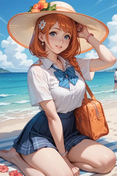 orihime inoue, schoolgirl, on the beach 