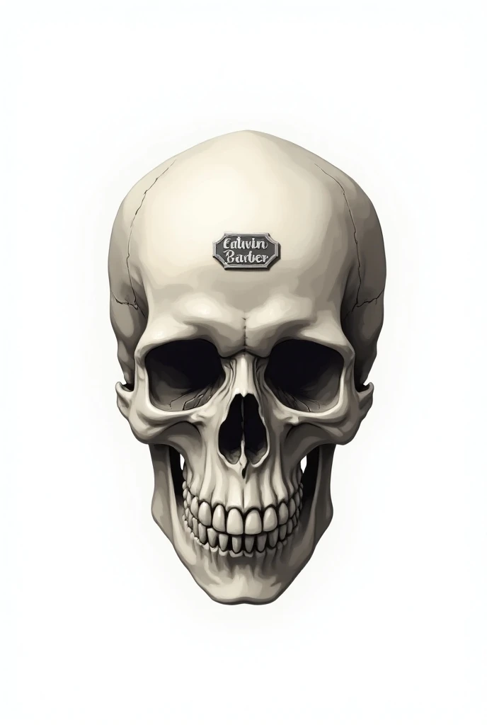 A white background image of a barbershop skull Edwin Barber shot 