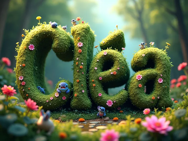  Create a poster with letter-by-letter writing " CLÉA ".  In a Disney 4D style .  The writing must be clearly visible .
 Theme nature and STITCH .