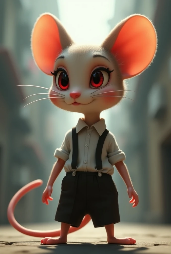 Mouse girl,mouse tail, red eyes, business shirt,under view,high quality 