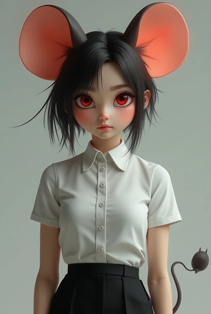 Mouse girl,red eyes, business shirt, under view, high quality,mouse tail, no background,nsfw