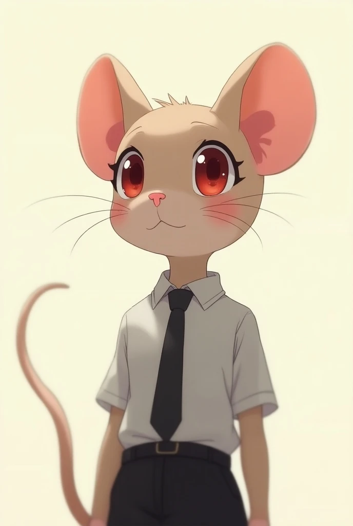 Mouse girl,red eyes, business shirt, under view, high quality,mouse tail, no background,Anime style