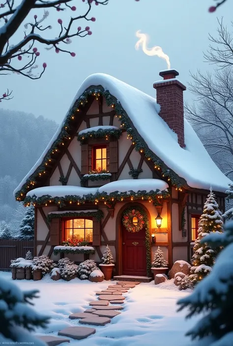 Cottage with Christmas decorations 