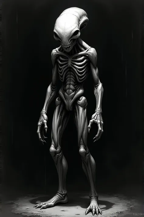 Alien as if it were a drawing with a black background 