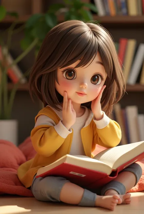 Photo、(Best quality details:1.2),realistic,16K UHD,High definition, general, cute girl, read a book