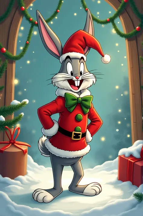 Create a Bugs Bunny with Christmas costume in a drawing 