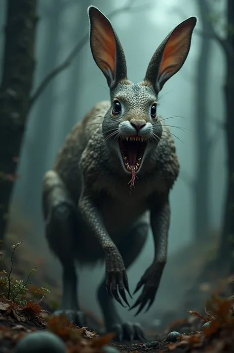 A very realistic and macabre fusion of a rabbit and snake 