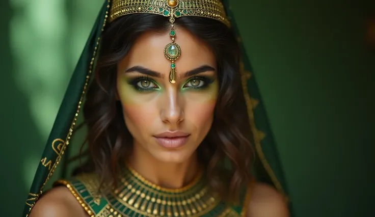 Egyptian women apply green makeup 