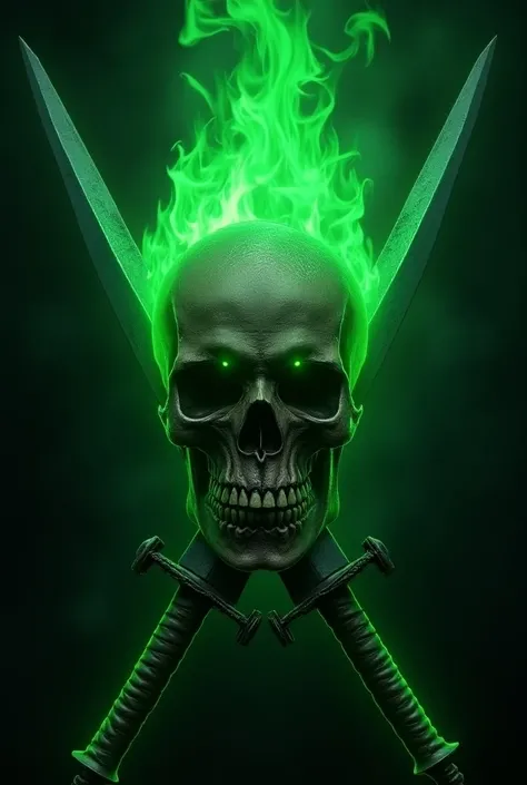 skull, Crossed swords, Flames green