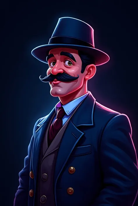  can you draw José Gregorio Hernandez illuminado for me in a cartoon, A MAN WITH A MOUSTACHE AND A HAT IN BLACK FLUO  