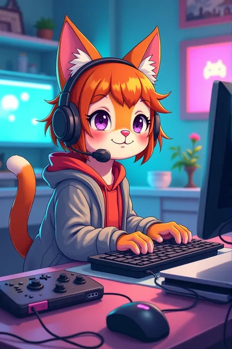 cat girl with headset game cartoom