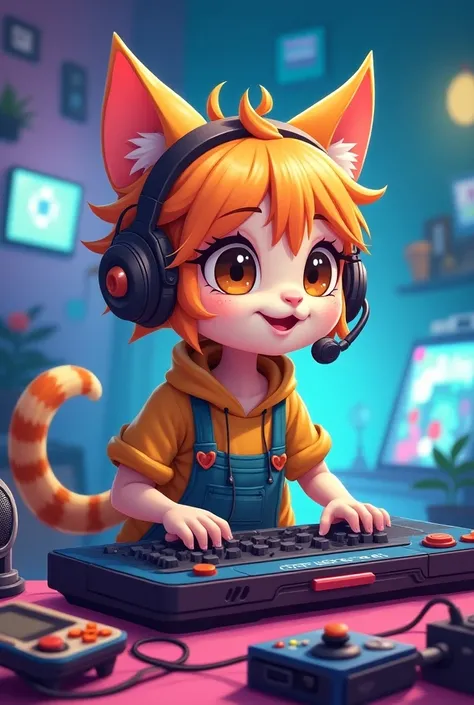 cat girl with headset game cartoom