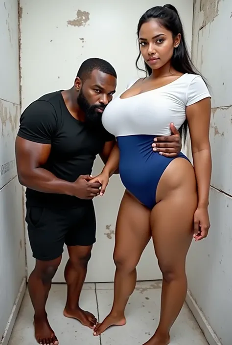 hot sexy white skin tall indian curvy milf with long hairstyle black hair, woman with dark skin small short big muscular dark skin man big fat muscular body, man big muscular fat body with normal hairstyle and full beard, woman wearing bodycon(big breast),...