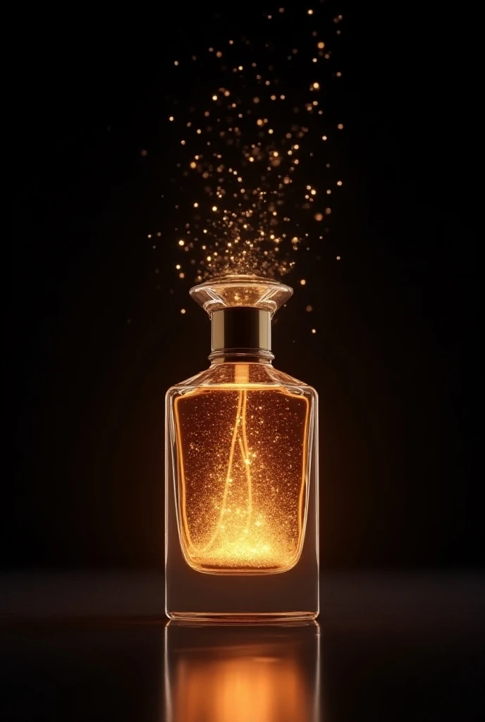  An elegant bottle with an explosion of light or flashes that disperse when the lid is opened, suggesting that perfume gives energy and personality to the wearer .